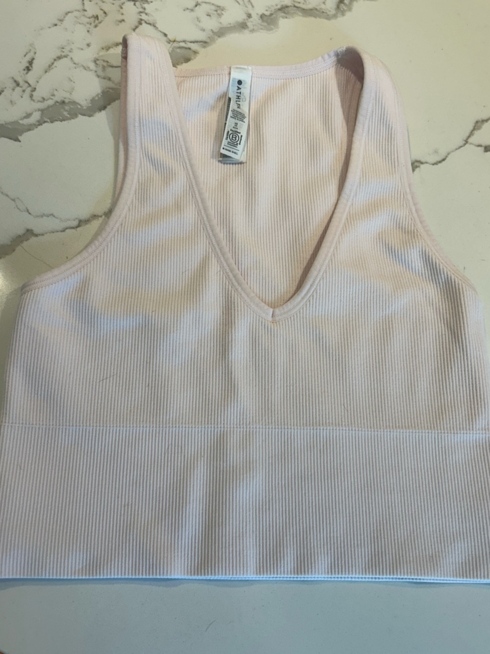 Athleta Aurora Ribbed V-Neck Cropped Tank - Pale Ballet Pink